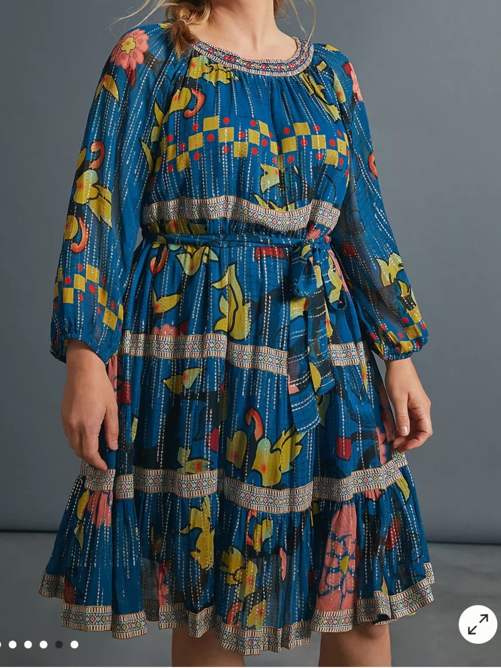 Anthropologie Verb Eulalia Shimmer Tunic Dress Hawaiian Blue Boho Cocktail Dress - Picture 3 of 11